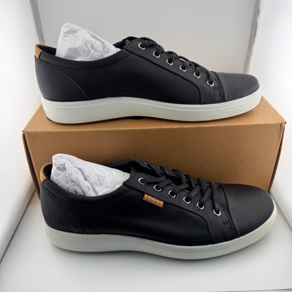 Ecco Soft 7 M Sneaker Mens 10-10.5 Black Leather Low Top 430004 01001 New In Box